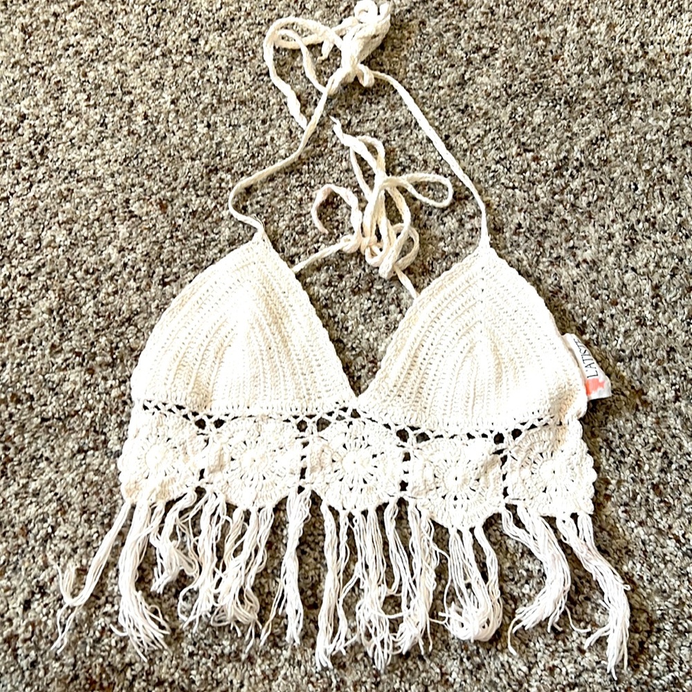 Crochet white halter crop top